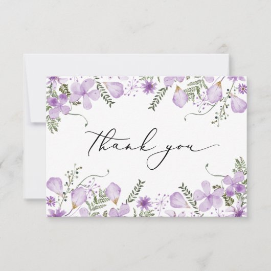 Elegante Lavender Watercolor Blume Hochzeit Dankeskarte (Vorderseite)