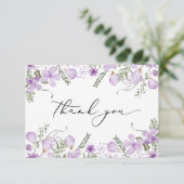 Elegante Lavender Watercolor Blume Hochzeit Dankeskarte (Stehend Vorderseite)