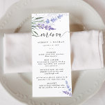 Elegante Lavender Watercolor Hochzeit Menükarte<br><div class="desc">Eleganter und rustikaler Aquarell lila und blauer Lavendel mit Klassik und Schrift Typografie.</div>