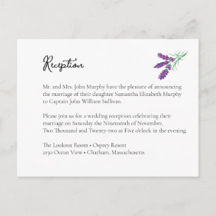 Elegante Lavender Wedding Reception Enclosure Card Postkarte