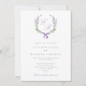 Elegante Lavender Wreath & Bow Monogram Wedding Einladung (Vorderseite)