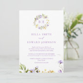 Elegante Lavender & Yellow Floral Monogram Wedding Einladung (Stehend Vorderseite)