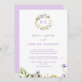 Elegante Lavender & Yellow Floral Monogram Wedding Einladung (Vorne/Hinten)