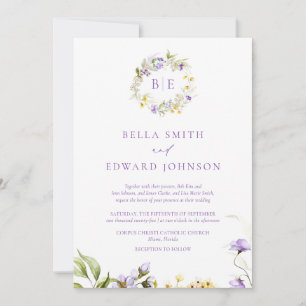 Elegante Lavender & Yellow Floral Monogram Wedding Einladung