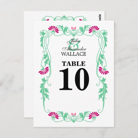 Elegante Leaf Florals & Wirbel Tischnummer Card (Vorne/Hinten)