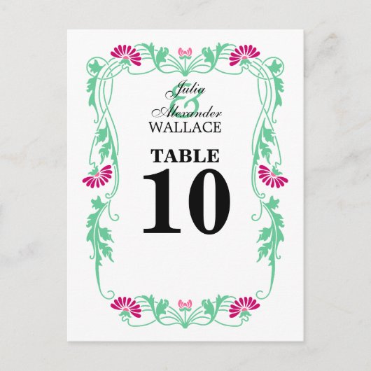 Elegante Leaf Florals & Wirbel Tischnummer Card (Vorderseite)