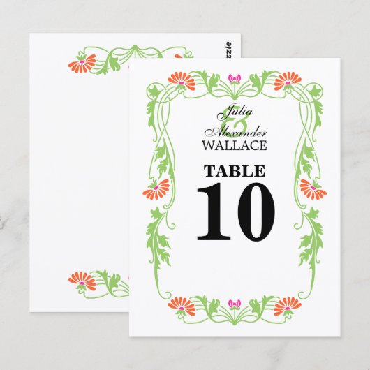 Elegante Leaf Florals & Wirbel Tischnummer Card (Vorne/Hinten)