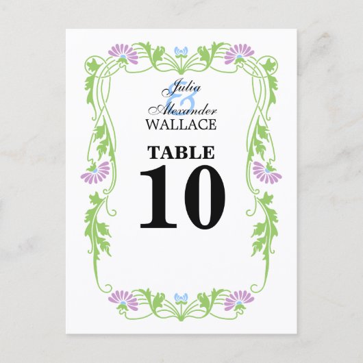 Elegante Leaf Florals & Wirbel Tischnummer Card (Vorderseite)