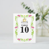 Elegante Leaf Florals & Wirbel Tischnummer Card (Stehend Vorderseite)