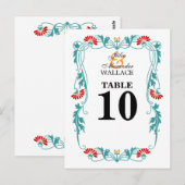 Elegante Leaf Florals & Wirbel Tischnummer Card (Vorne/Hinten)