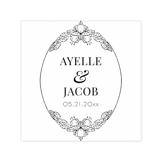 Elegante Leaf-Rahmen-Monogramm-Gummi-Hochzeits-Bri Permastempel (Design)