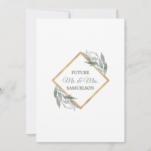 Elegante Leaf Sage Olive Gold ENGAGEMENT PARTEI Einladung (Rückseite)