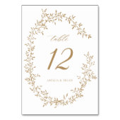 Elegante Leaf Wreath Botanical Gold Wedding Tischnummer (Rückseite)