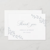 Elegante Leaf Zweigstelle Botanical Blue Script We Dankeskarte (Vorne/Hinten)