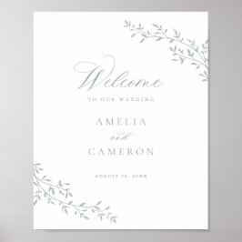 Elegante Leaf Zweigstelle Botanical Blue Wedding W Poster