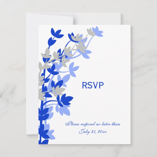 Elegante Leafy in Blue Silver RSVP Cards (Vorderseite)