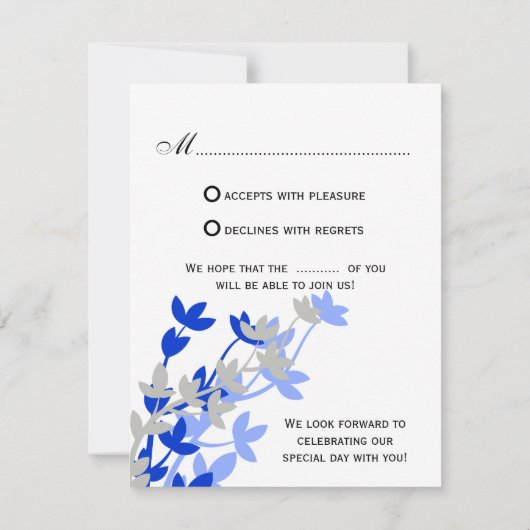 Elegante Leafy in Blue Silver RSVP Cards (Rückseite)