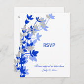Elegante Leafy in Blue Silver RSVP Cards (Vorne/Hinten)