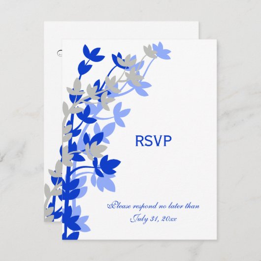 Elegante Leafy in Blue Silver RSVP Cards (Vorne/Hinten)