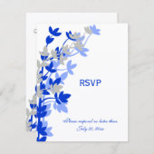 Elegante Leafy in Blue Silver RSVP Cards (Vorne/Hinten)