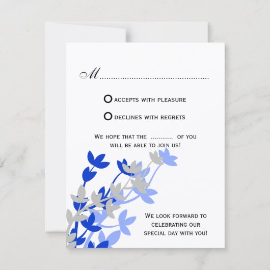 Elegante Leafy in Blue Silver RSVP Cards Karte (Rückseite)