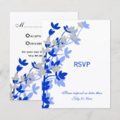 Elegante Leafy in Blue Silver RSVP Cards Karte (Vorne/Hinten)