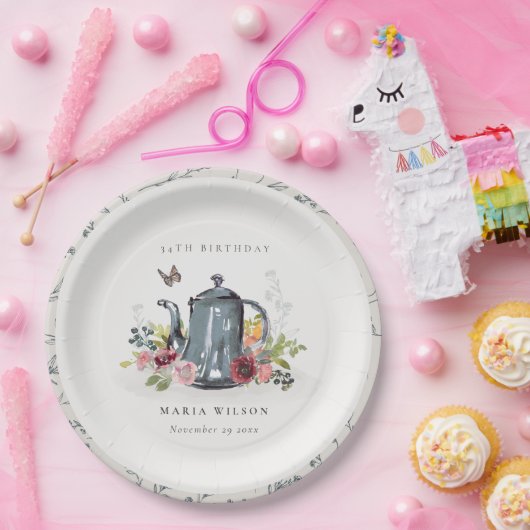 Elegante Leafy Rose Blumenkohl Teapot jedes Alter  Pappteller (Party)