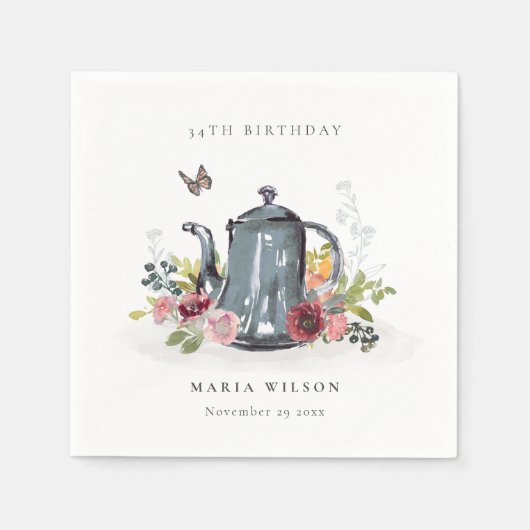 Elegante Leafy Rose Blumenkohl Teapot jedes Alter Serviette (Vorderseite)