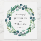 Elegante Leafy Watercolor Botanische Hochzeit Weinetikett (Einzelnes Label)