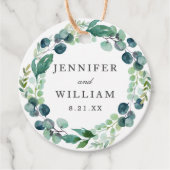 Elegante Leafy Watercolor Botanische Kranzhochzeit Geschenkanhänger (Vorderseite)