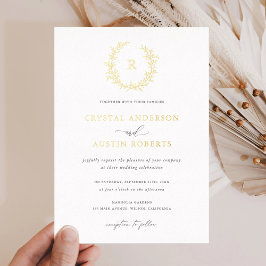 Elegante Leafy Wreath Monogram Foliage Wedding Folieneinladung