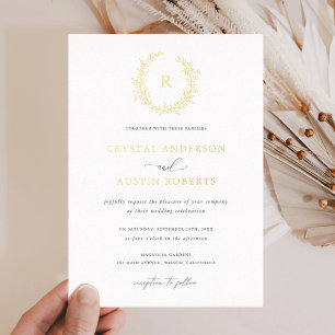 Elegante Leafy Wreath Monogram Foliage Wedding Folieneinladung