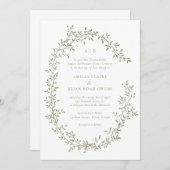 Elegante Leafy Wreath Sage Laurel Botanische Hochz Einladung (Vorne/Hinten)