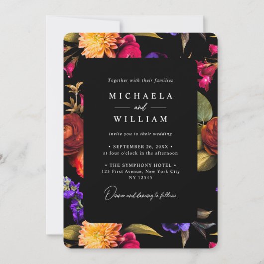 Elegante, lebendige Blumenhochzeit Einladung (Vorderseite)
