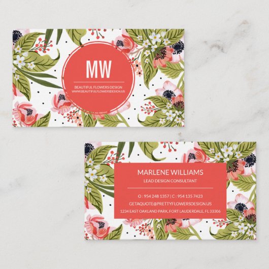 Elegante, lebendige florale Visitenkarte (Vorne/Hinten)
