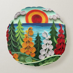 Elegante lebendige Quilling-Kunst Abstrakte künstl Rundes Kissen