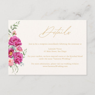 Elegante lebendige rosa Blumen-Hochzeitsdetails Begleitkarte