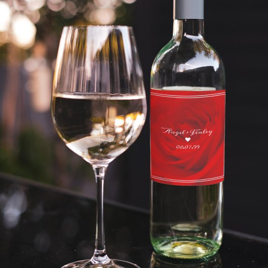 Elegante lebendige Rote Rose Ästhetische Chic Roma Weinetikett