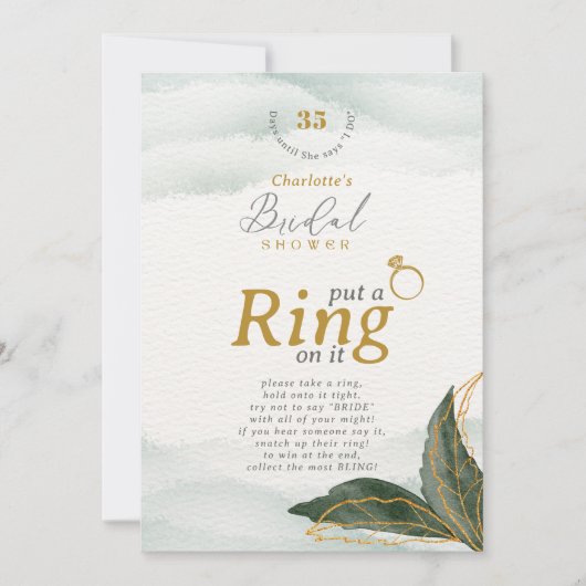 Elegante legt einen Ring auf die Brautparty-Tischk Einladung (Vorderseite)