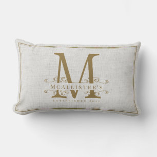 Elegante Leinen Gold Monogram Family Gründungsjah Lendenkissen