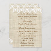 Elegante Leinen-und Spitze-Hochzeits-Einladungen Einladung (Vorne/Hinten)