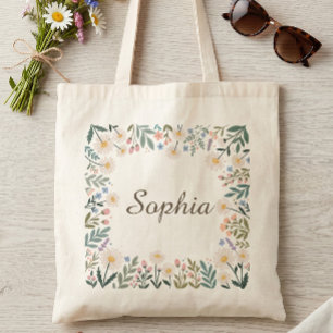 Elegante Leinwandtasche mit Wildblumenrand und per Tragetasche