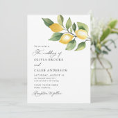 Elegante Lemon Botanische Hochzeit im Mittelmeer Einladung (Stehend Vorderseite)