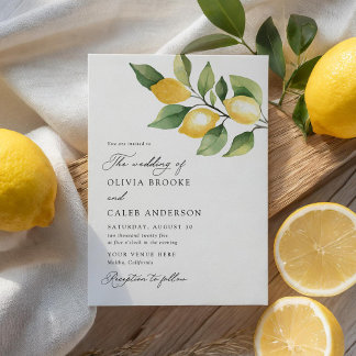 Elegante Lemon Botanische Hochzeit im Mittelmeer Einladung