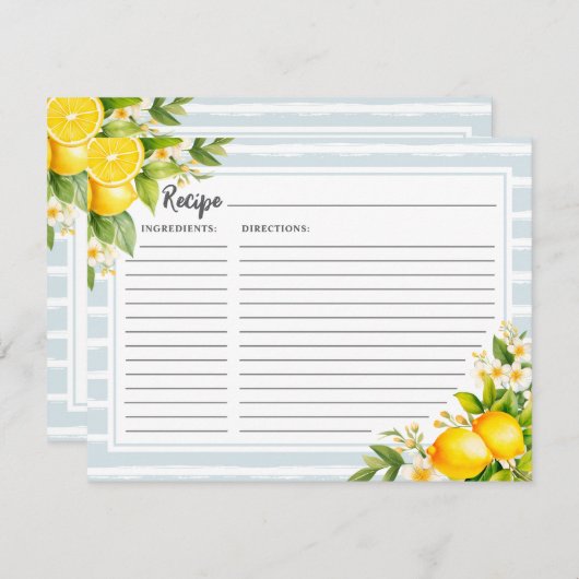 Elegante Lemon Brautparty Rezept Karte (Vorne/Hinten)
