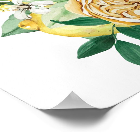 Elegante Lemon Floral Geometric Baby Dusche Willko Poster (Ecke)