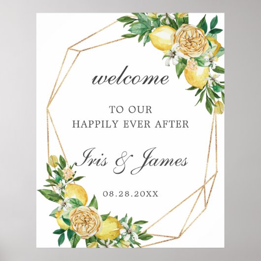 Elegante Lemon Floral Geometric Wedding Willkommen Poster (Vorne)