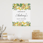 Elegante Lemon Floral Greenery Baby Dusche Willkom Poster (Küche)