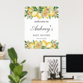 Elegante Lemon Floral Greenery Baby Dusche Willkom Poster (Heimbüro)