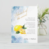 Elegante Lemon Gelb & Blau Wasserfarbenhochzeit Einladung (Stehend Vorderseite)